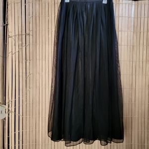 Women's Long Black Pleated skirt with outside netting, Size 8.